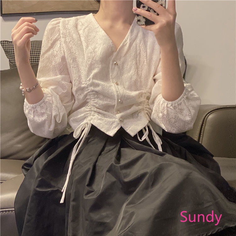 Áo sơ mi tay dài cổ chữ v thời trang mùa thu hàn quốc cho nữ