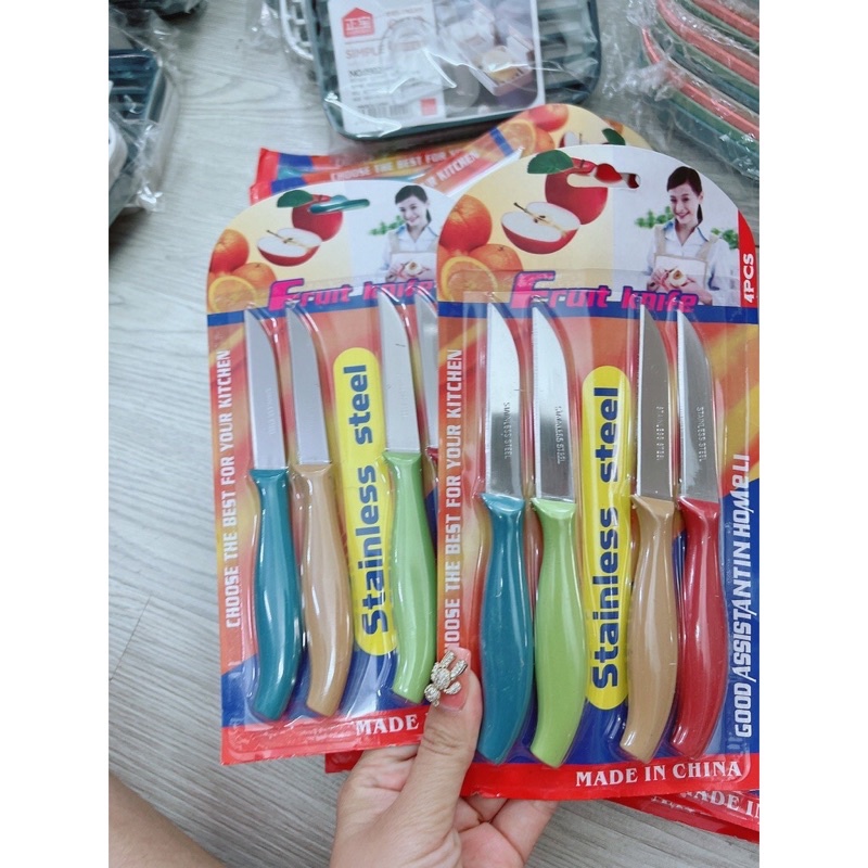Vỉ 4 Dao Gọt Tỉa Trái Cây Mini Thái Lan Siêu Bén Tiện Lợi ANHOME
