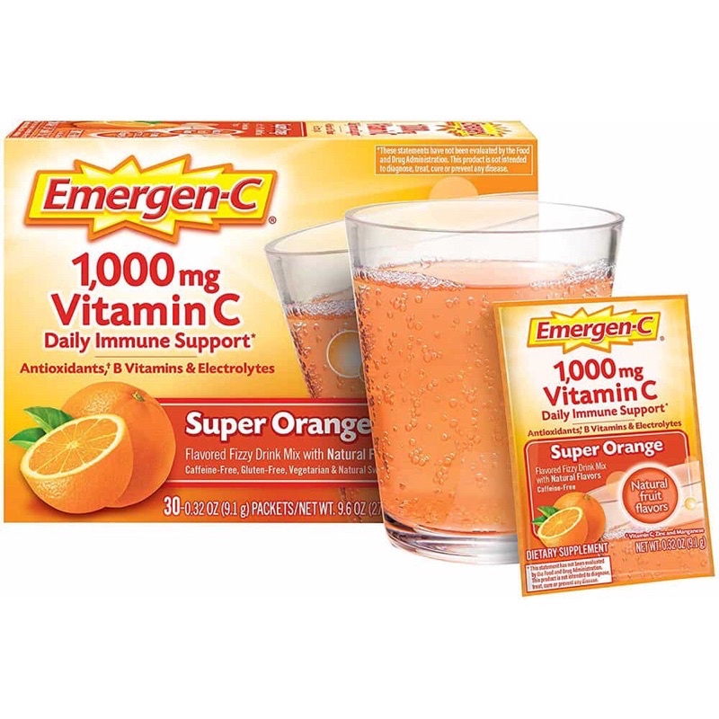 Hàng nội địa Mỹ (đủ Bill) Gói C sủi hương trái cây Emergen-C Vitamin C 1000 mg - Hộp 30 gói