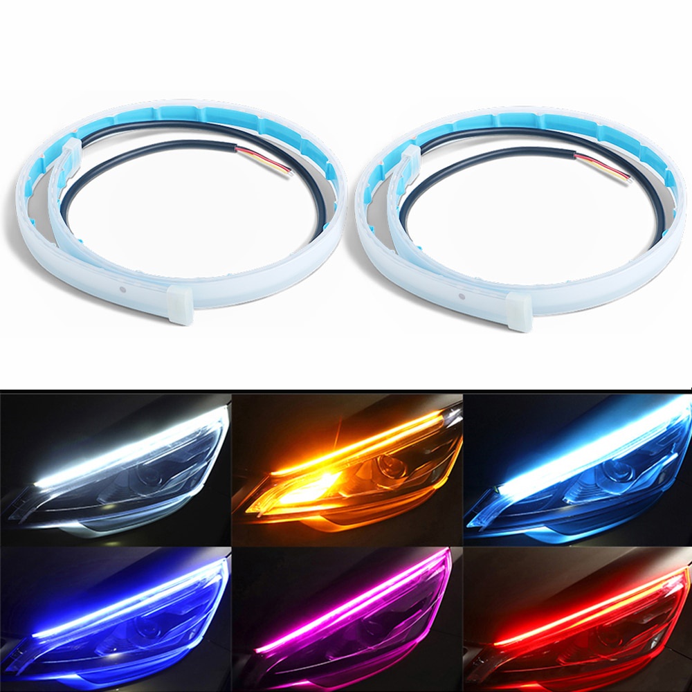 2 Dải Đèn LED DRL Ánh Sáng Trắng / Vàng 12V Chống Nước Linh Hoạt Cho Xe Hơi
