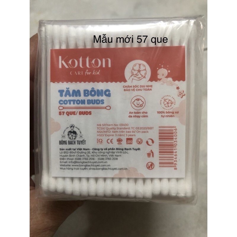 1 Lốc TĂM BÔNG BACH TUYẾT Kotton (đầu nhỏ=57 que)