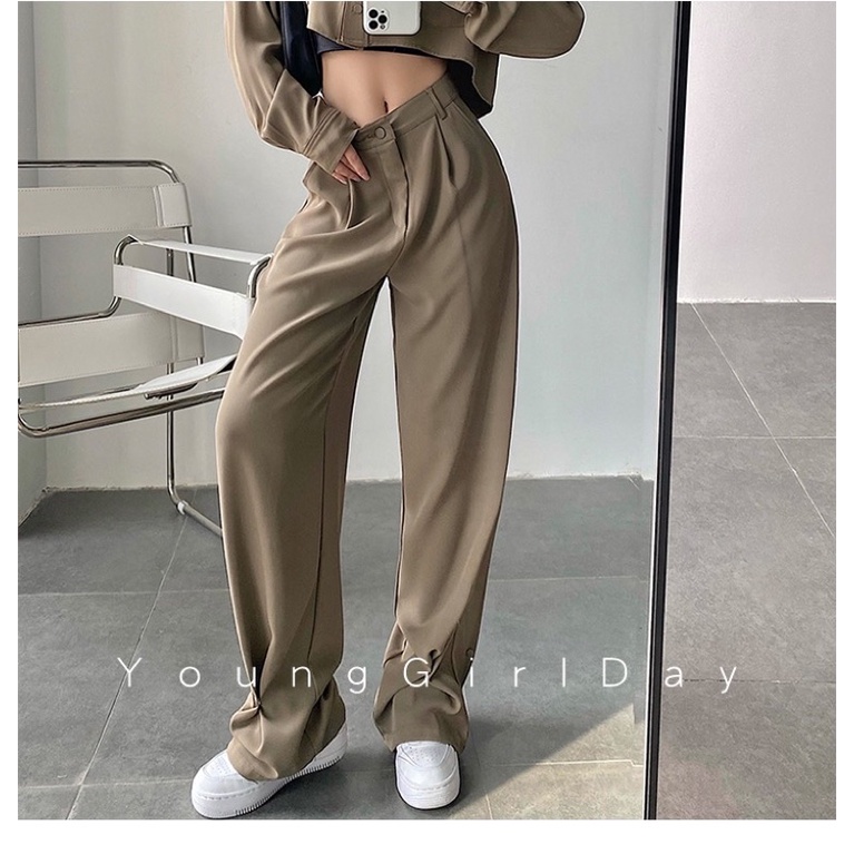 Set áo khoác somi sơmi sơ mi croptop tay dài quần âu cạp cao ống dài rộng phủ giày bấm khuy