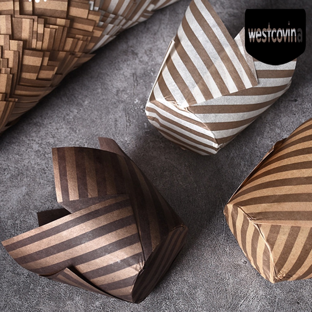 [Hot]☀ Set 100 Cốc Giấy Đựng Bánh Muffin Họa Tiết Kẻ Sọc / Hoa Tulip Chống Dầu Trang Trí Nhà Cửa