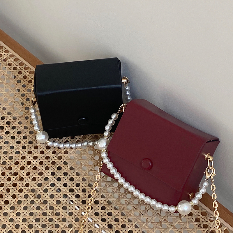 Túi xách thiết kế tay cầm xâu hạt ngọc trai giả phong cách retro Pháp thời trang sang trọng