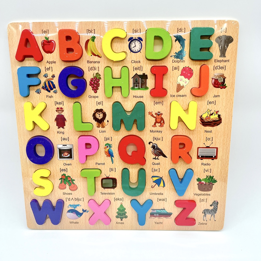 Bảng chữ cái đồ chơi gỗ bảng ghép chữ cái Tiếng Việt, Tiếng Anh bảng ghép số nổi bằng gỗ, đồ chơi cho bé