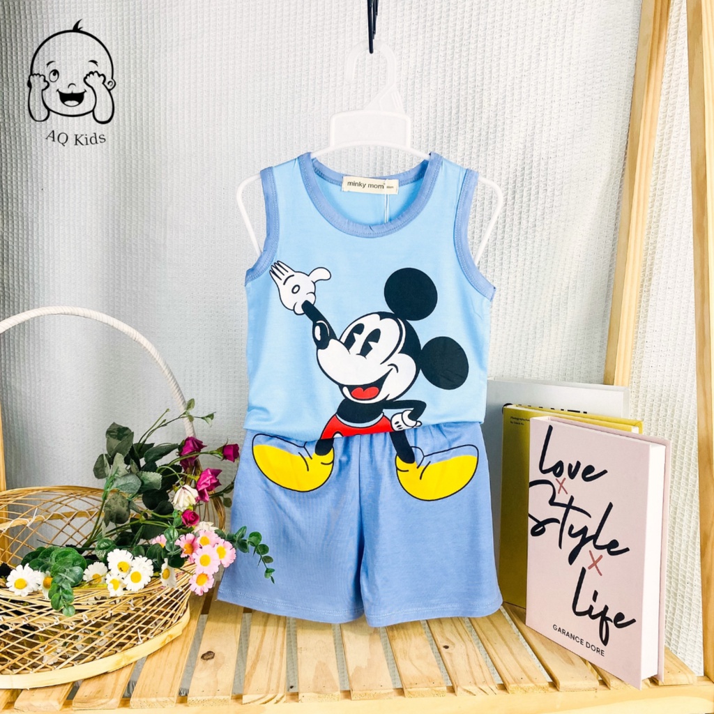 [BÉ 7-30kg] Bộ thun lạnh bé trai bé gái in chuột mickey Size 80-170 cho bé Unibaby BLMC