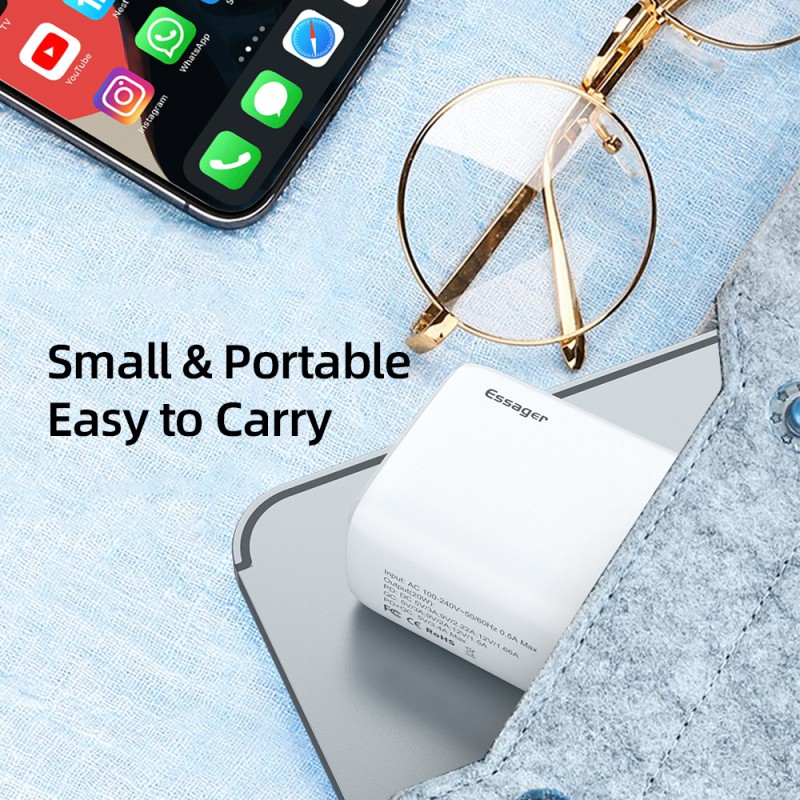 ESSAGER Cốc Sạc Nhanh Usb 3.0 Qc Pd 20w Cho Iphone 12 Pro Max Pd