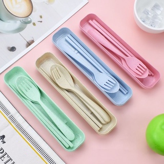  Bộ đũa thìa muỗng dĩa cá nhân văn phòng làm bằng lúa mạch tặng kèm hộp đựng