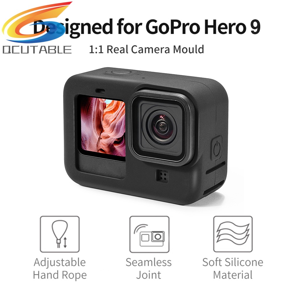Vỏ silicone bảo vệ kèm nắp ống kính và dây đeo cho GoPro Hero 9