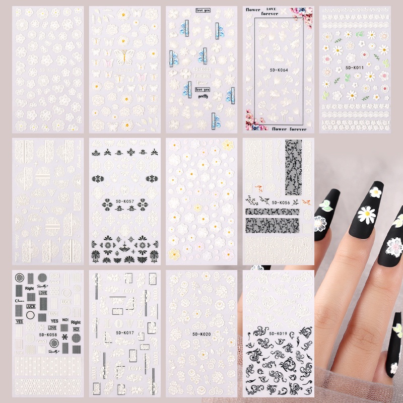 Miếng Dán Trang Trí Móng Tay Hình Hoa Và Bướm 5D