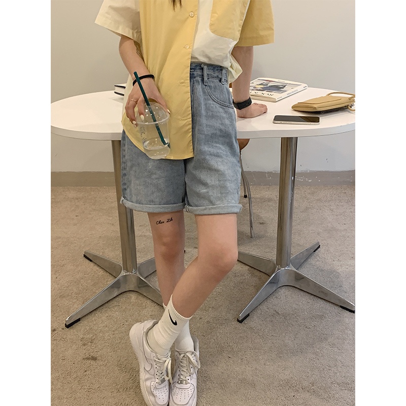 Quần short jean nữ ống suông sooc lửng ngố sắn gấu MSHA2