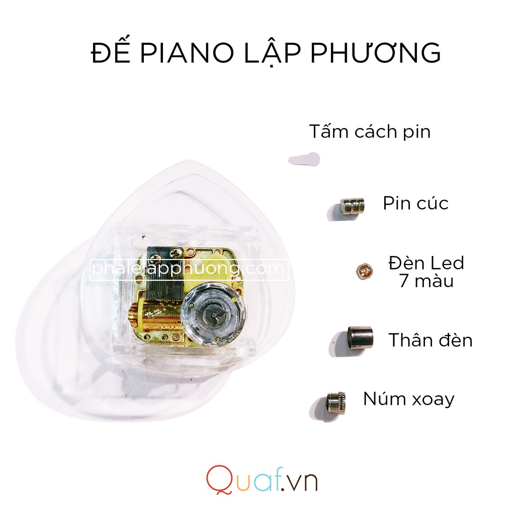 [PIANO] Pha lê lập phương in hình PIANO (đế đèn, tự xoay dây cót, phát nhạc music box)