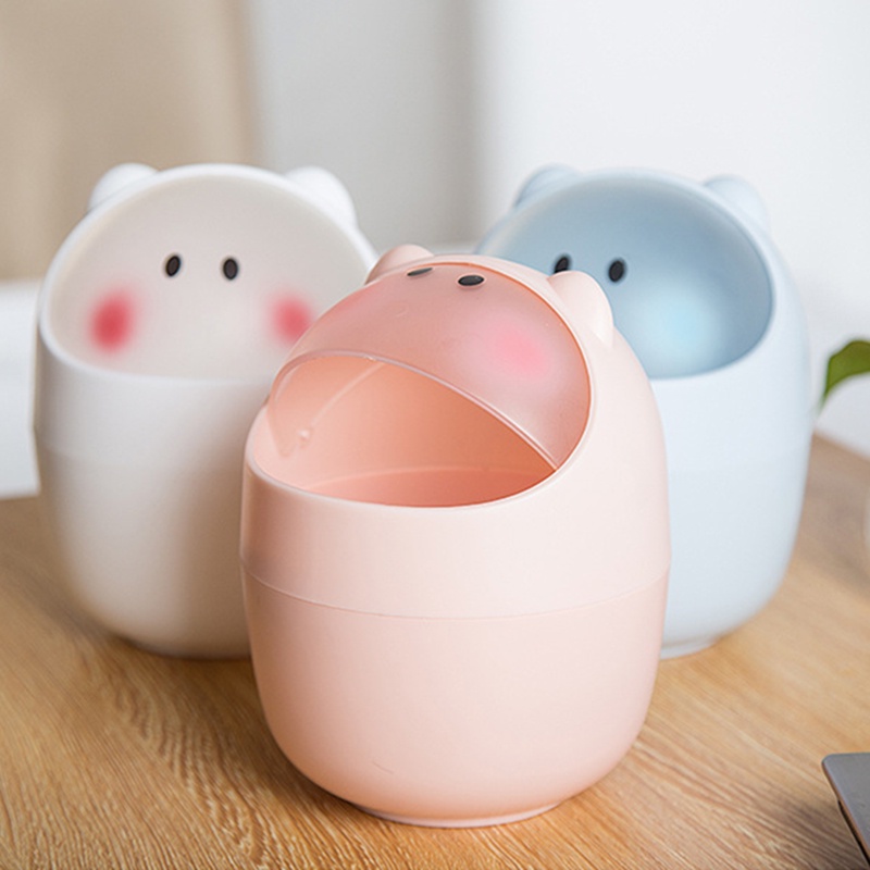 Thùng Rác Nhựa Mini Nắp Lật Họa Tiết Hoạt Hình Để Bàn Văn Phòng / Nhà Ở