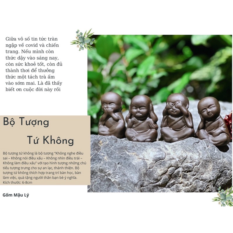 Tượng Phật An Nhiên Bộ Tượng Tứ Không 4 Chú Tiểu Tượng Búp Bê Decor Gốm Sứ Bát Tràng Cao Cấp