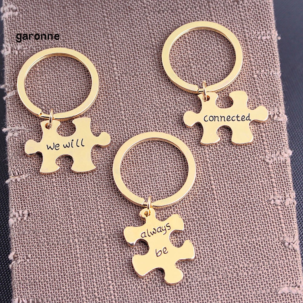 Set 3 móc khóa khắc chữ &quot;We Will Always Be Connected&quot; dạng mảnh ghép độc đáo