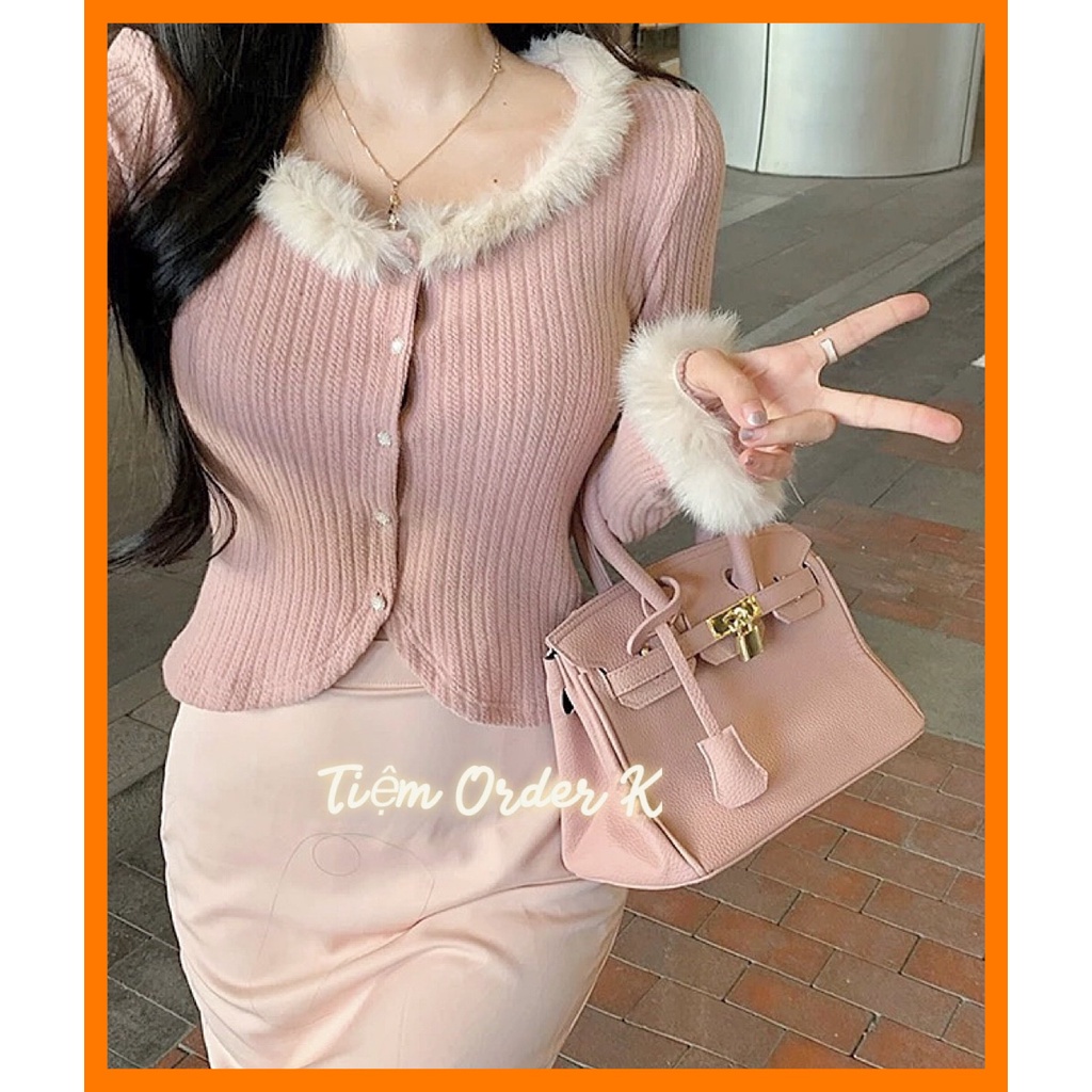 ORDER♥️Áo Len Viền Lông Cài Khuy(ảnh thật)Fzsize Dưới 60kg