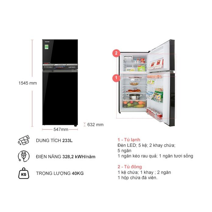 Tủ lạnh Toshiba Inverter 233 lít GR-A28VM  chính hãng
