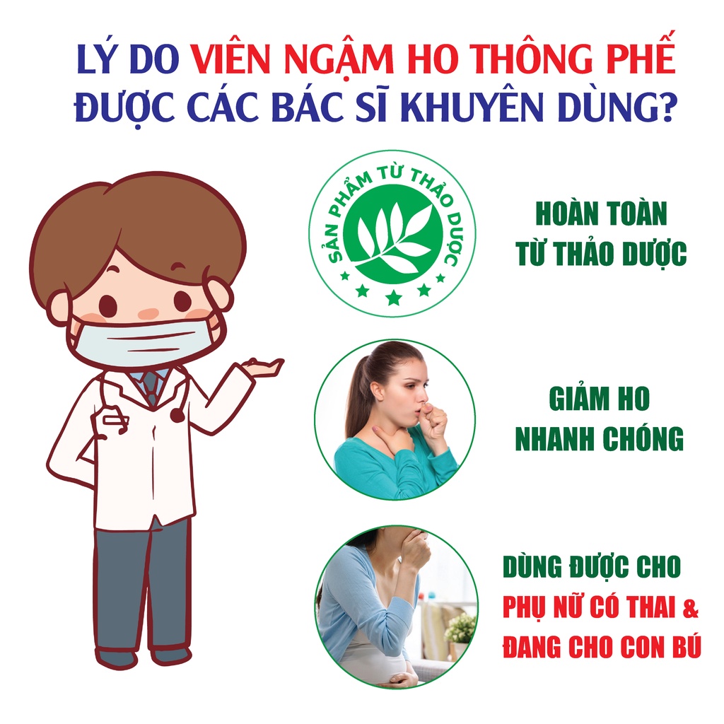 Viên ngậm ho bổ phế làm ấm đường hô hấp Thông Phế Hadiphar