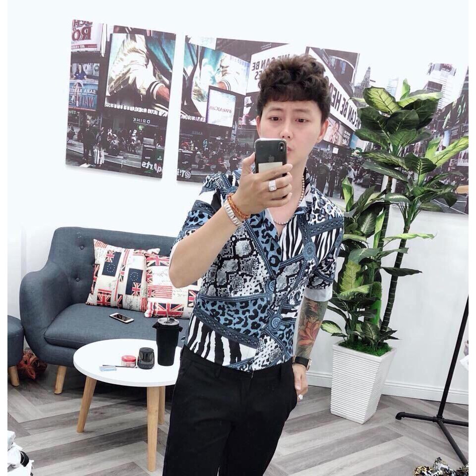 Áo sơ mi nam họa tiết báo