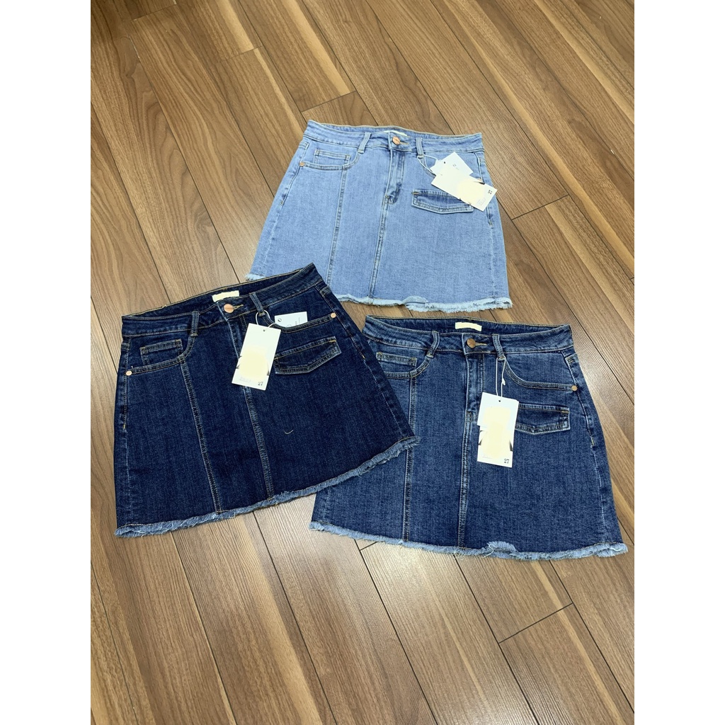 Chân váy jean nữ ngắn lưng cao có lót quần trong, váy bò nữ mini cạp cao ôm body NPCV008