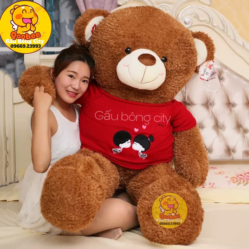 Gấu Bông Teddy Áo Len Đỏ Kiss To Đẹp Hàng Cao Cấp [Hình ảnh thật chụp tại shop size thực 147cm]