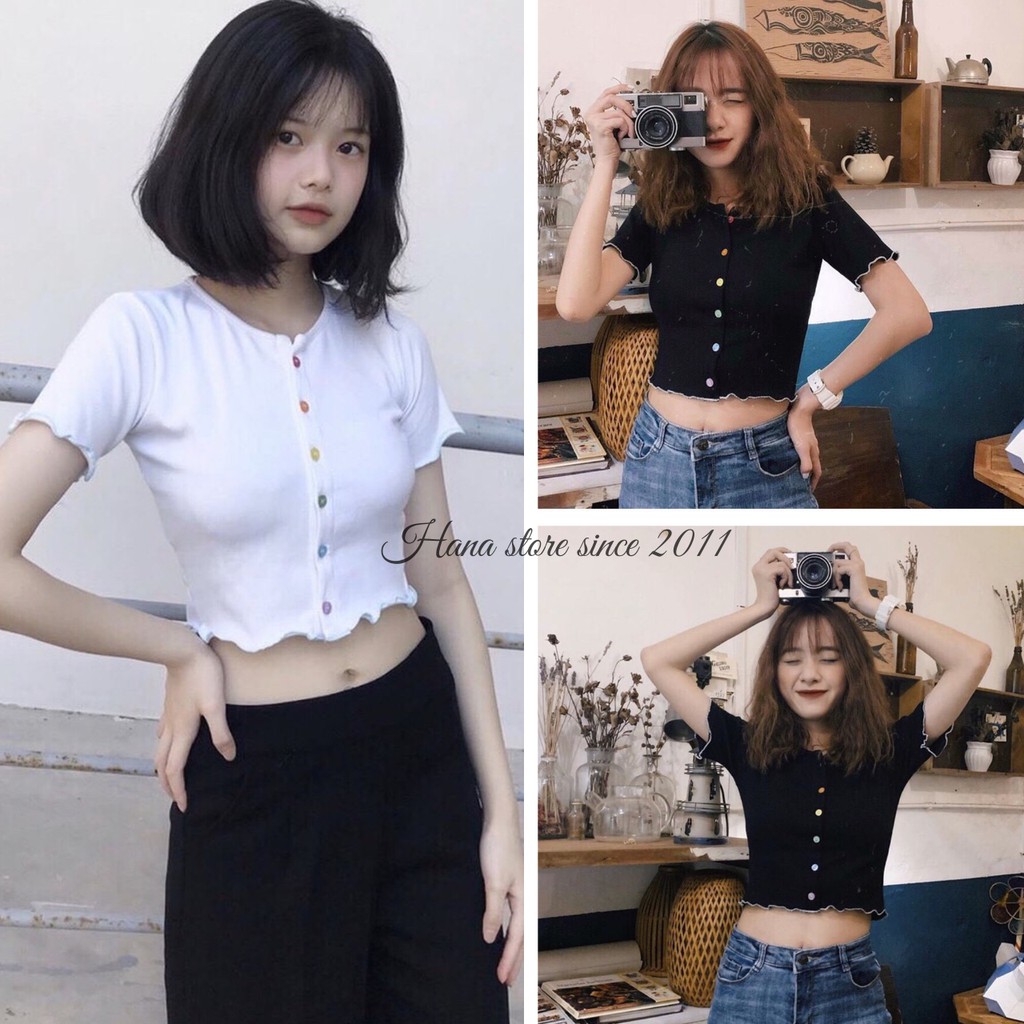 Áo croptop cuốn biên cúc nhiều màu dễ thương [ảnh thật + video] hàng có sẵn tại Hana Store | BigBuy360 - bigbuy360.vn