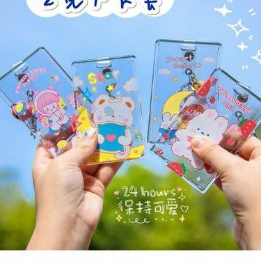 Bảng tên id cute, phù hiệu thẻ tên nhân viên học sinh trong suốt có thể kéo nắp được kèm móc khóa chuông