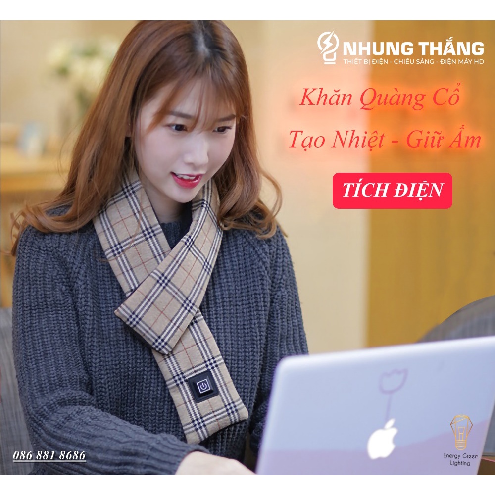 Khăn Quàng Cổ Tạo Nhiệt Nam Nữ - Choàng Giữ Ấm Mùa Đông -  Sạc Pin Tích Điện - Giảm Đau Mỏi Cổ Vai Gáy Hiệu Quả