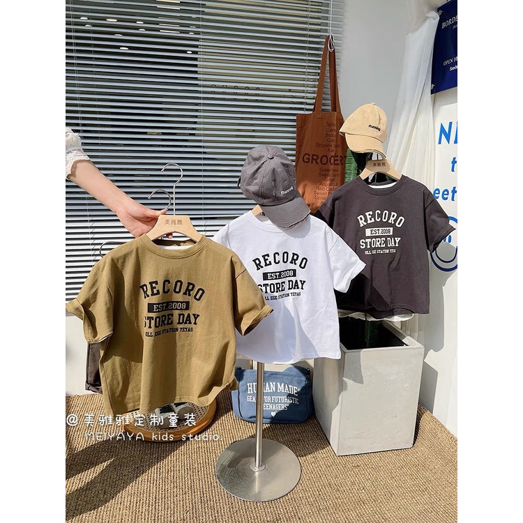Áo Thun Tay Ngắn Cổ Tròn Dáng Rộng In Chữ Thời Trang Mùa Hè Hàn Quốc 0706 Cho Bé Trai