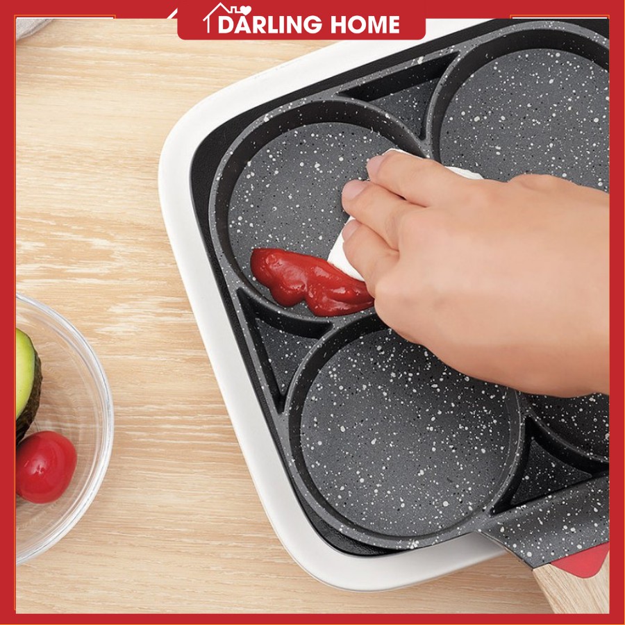 Chảo Chiên Trứng 4 Ngăn, Chống Dính Vân Đá Dùng Được Cho Bếp Từ Darling Home
