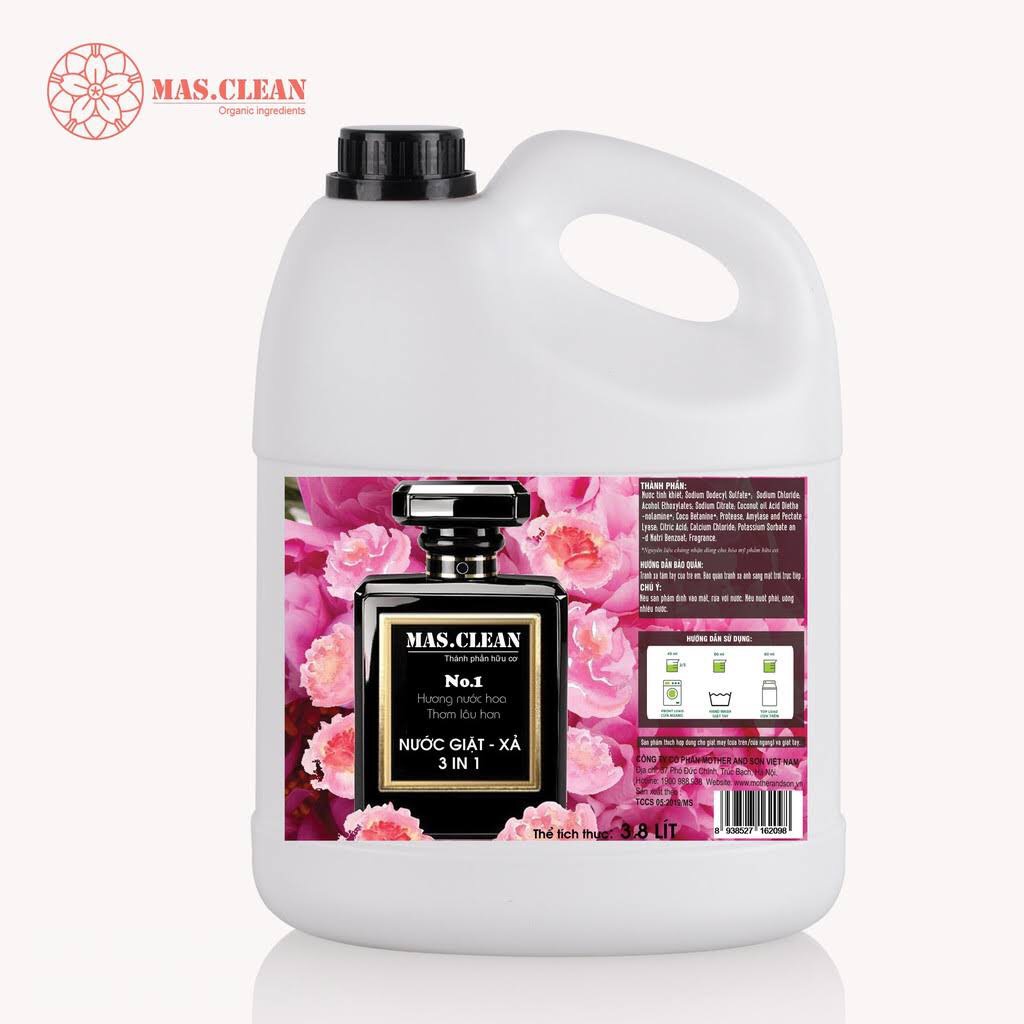 Nước giặt xả hữu cơ an toàn cho da nhạy cảm Mas.Clean 3in1 3.5L