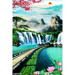 TRANH DÁN TƯỜNG 3D SƠN THUỶ HỮU TÌNH THÁC NƯỚC ĐẸP NHIỀU MẪU - TRANH NON NƯỚC HỮU TÌNH