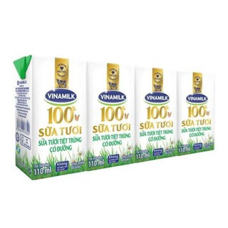 LỐC SỮA TƯƠI TIỆT TRÙNG VINAMILK 100% CÓ ĐƯỜNG 110ML