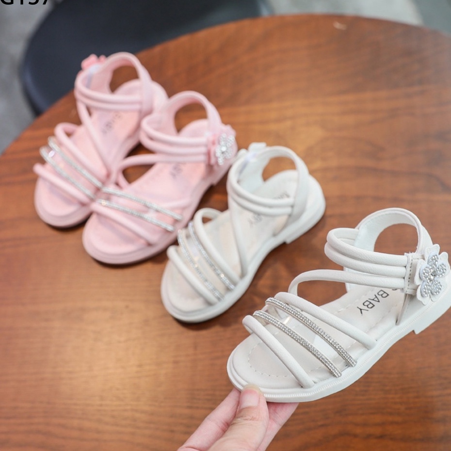 Sandal Đan Dây Đính Hạt Màu Hồng Và Trắng Cho Bé Gái Từ 1 Đến 4 Tuổi MINTSCLOSET Mint's Closet - G137