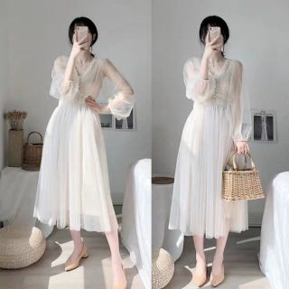 Váy trắng ren, váy dự đám cưới tiểu thư 2019