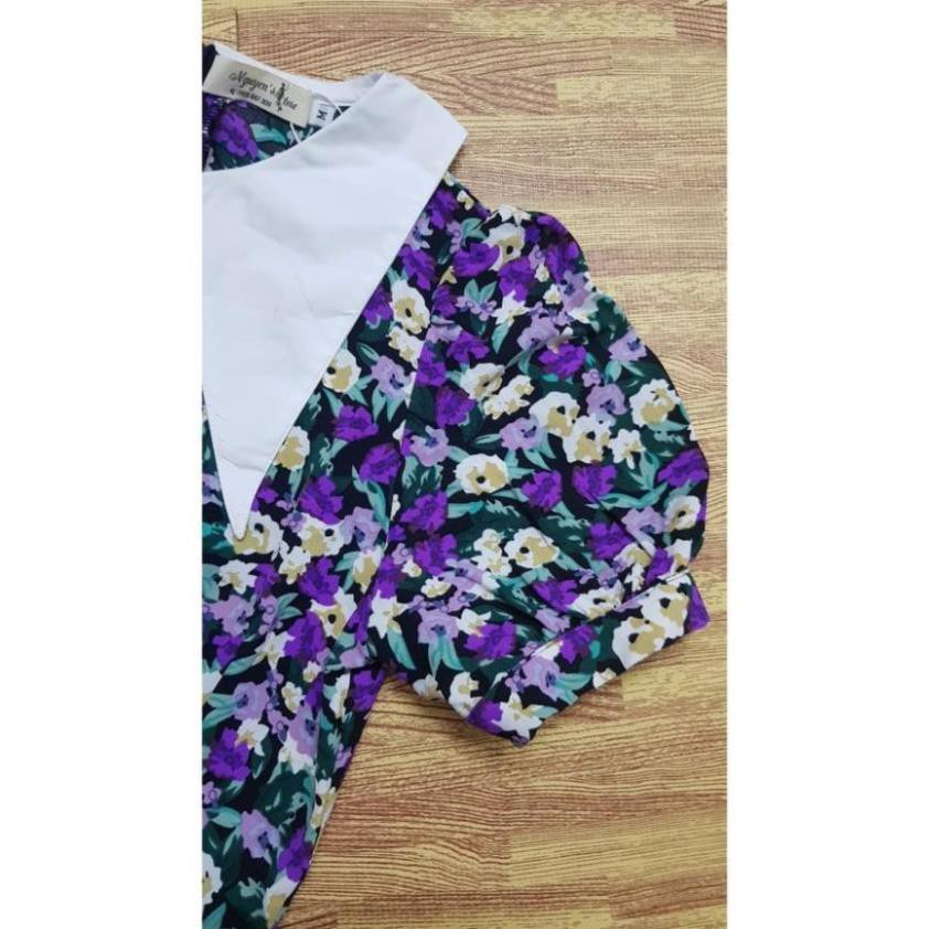 Váy Công Sở Nữ, Đầm Suông Hoa Nhí Phối Cổ Trắng Tay Phồng Chiết Pen Eo Tôn Dáng Trẻ Trung Xinh Đẹp. | BigBuy360 - bigbuy360.vn