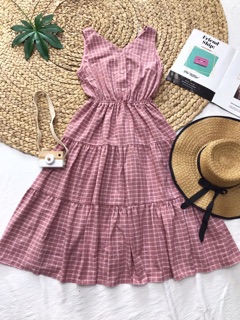 Váy maxi nút kẻ caro (có hình thật)