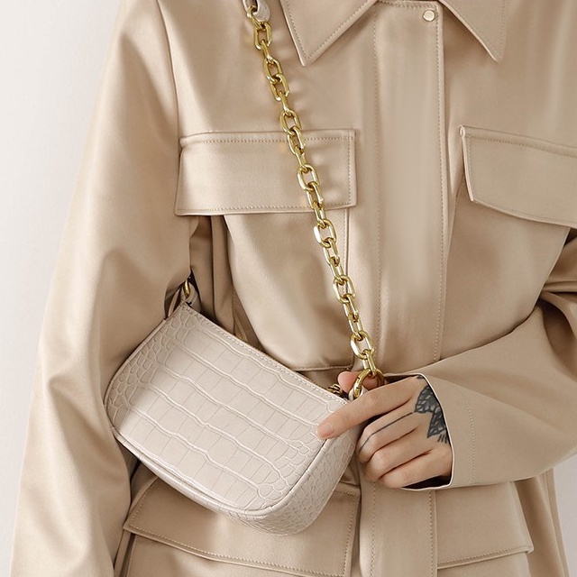 Túi đeo chéo, túi kẹp nách nữ đeo vai dây da phối xích phong cách Hàn Quốc kèm