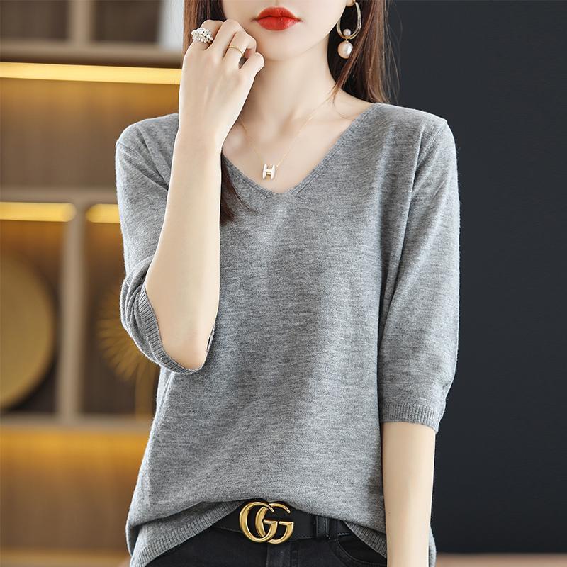 Áo Sweater Dệt Kim Cổ Chữ V Dáng Rộng Màu Sắc Đơn Giản Phong Cách Hàn Quốc Cho Nữ