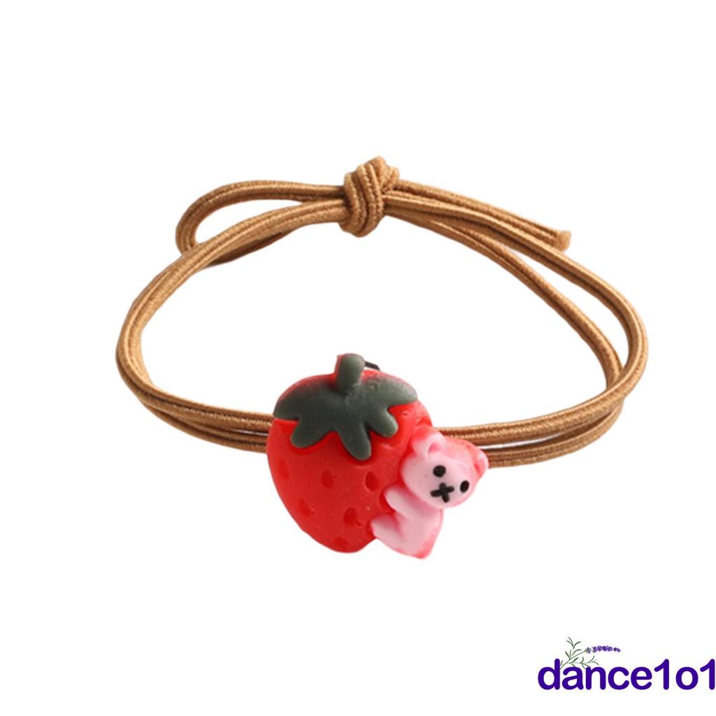 Dây buộc tóc cao su co giãn hình dâu tây và gấu hoạt hình đáng yêu