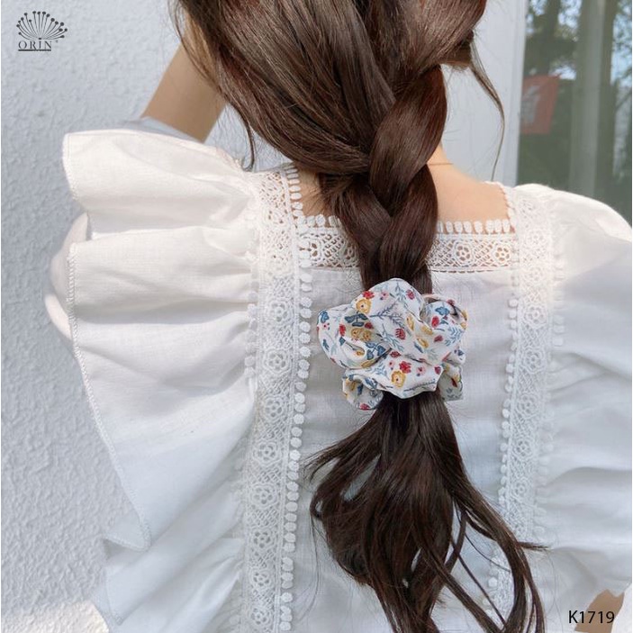 Cột Tóc Vải Scrunchies Hoạ Tiết Hoa Phong Cách Vintage Orin K1719