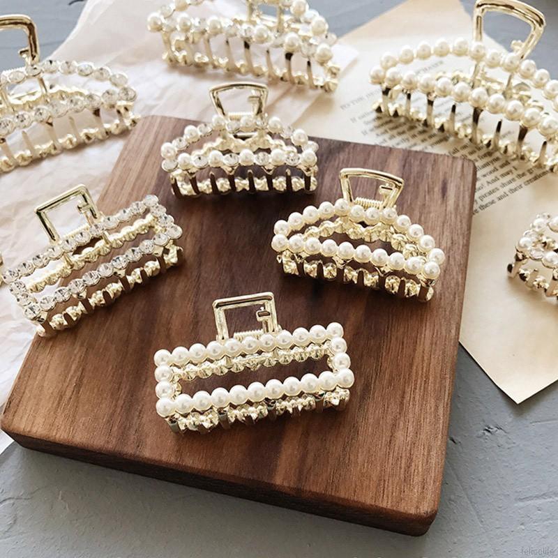 Kẹp tóc móng vuốt đính hạt giả ngọc trai phong cách Hàn Quốc