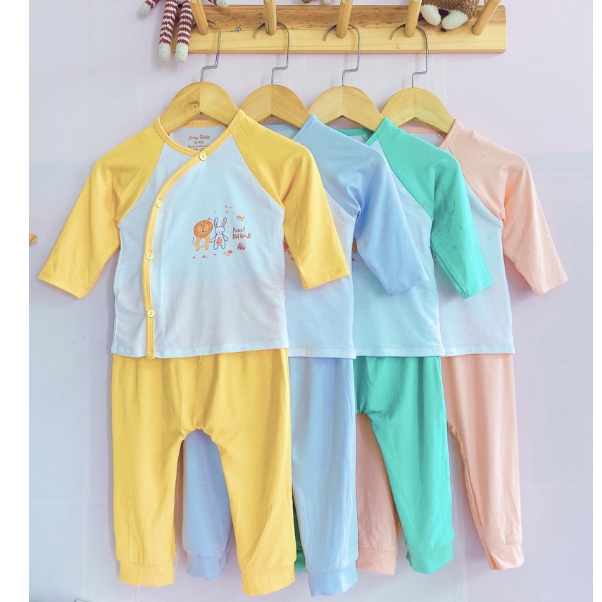 (3-9kg) Bộ quần áo cài xéo TAY DÀI phối màu  JERRY - chất thun visco mềm, mát, thấm hút mồ hôi (katydang)