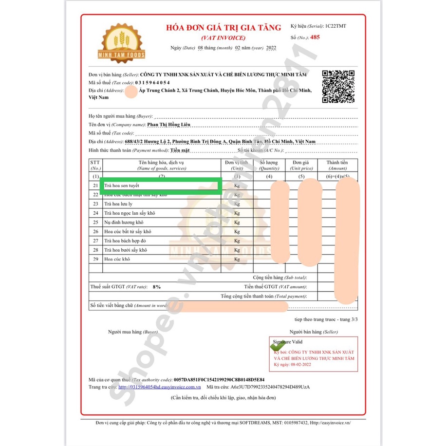 Hoa sen tuyết sấy khô 100g