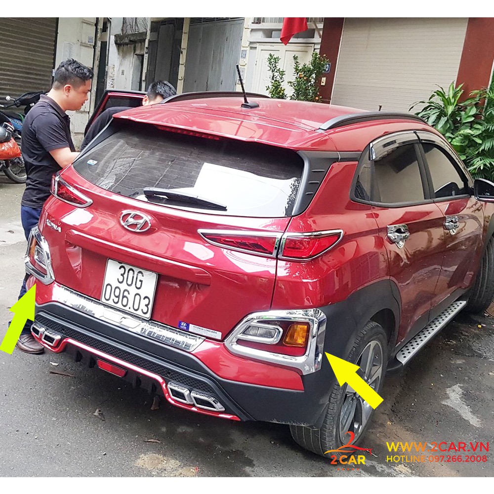 Bộ ốp viền đèn gầm trước, sau xe Hyundai Kona 2019 mạ crom cao cấp