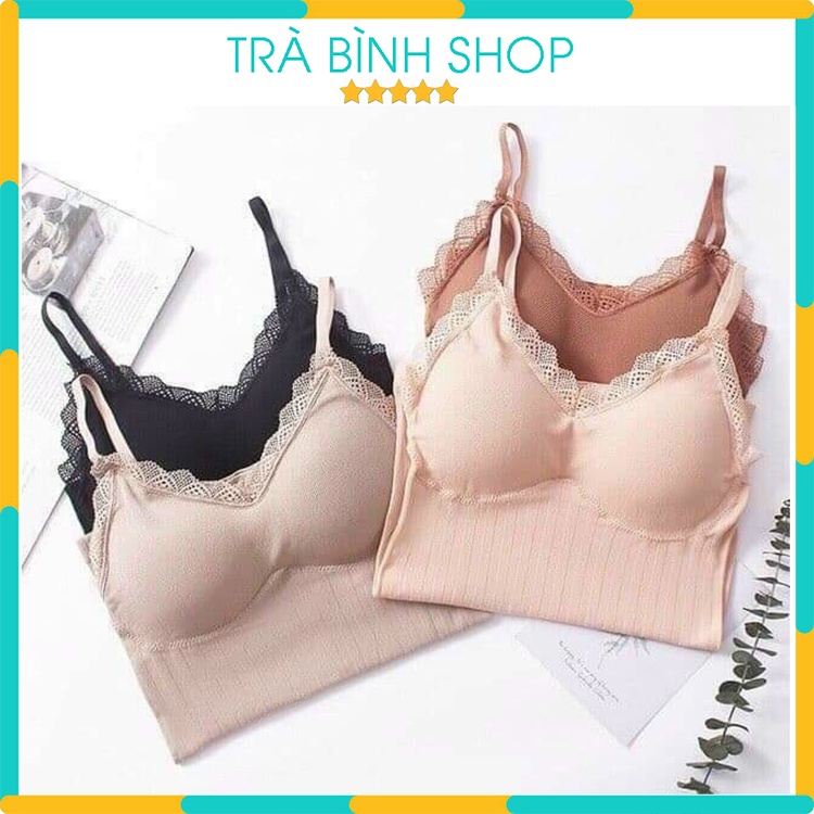 Áo Hai Dây Phối Ren Chất Len Co Dãn Áo 2S Có Mút Ngực 4 Màu