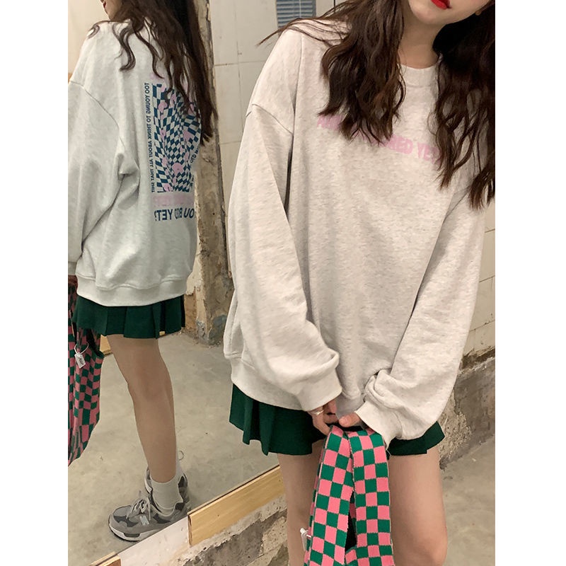 Áo Sweater tay dài dáng rộng in họa tiết thiết kế mới thời trang mùa thu theo phong cách hàn quốc cho nữ