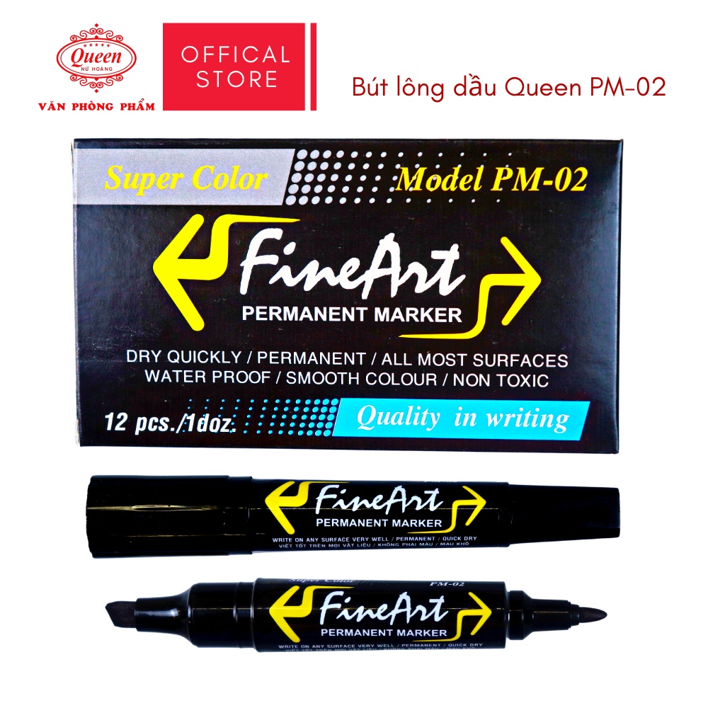 Bút lông dầu Queen  - CHÍNH HÃNG - Hai Đầu Vuông Tròn - Màu Xanh Dương/Đen/Đỏ/Xanh Lá/Hồng Sen - PM02