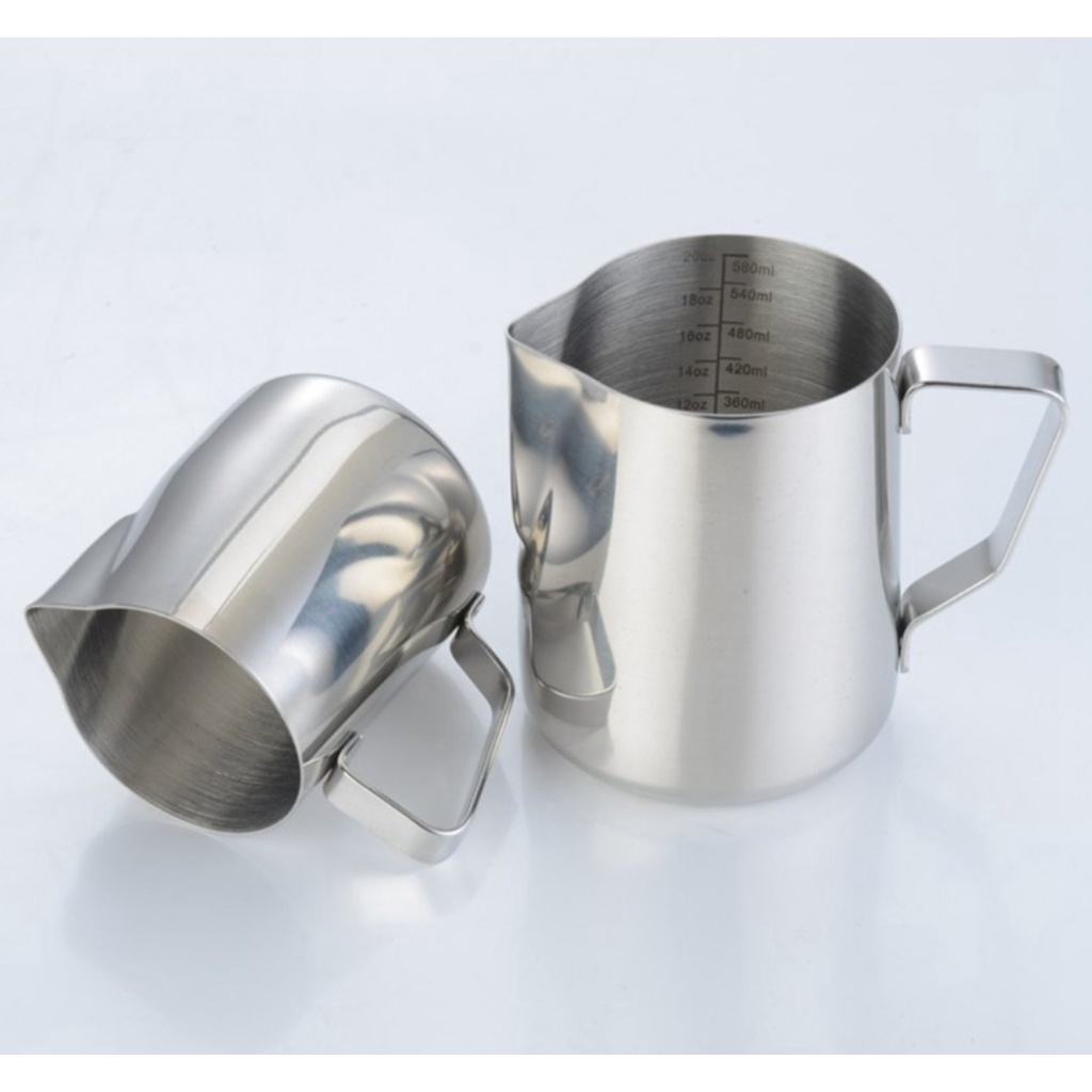 Ca đánh sữa inox (có vạch chia) 350ml - 600ml (100% inox 304)