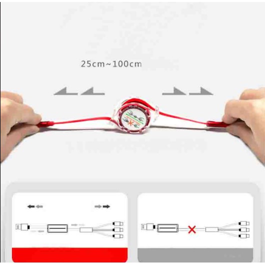 Dây (cáp sạc) rút đa năng 3 đầu: Type C/Micro/Lightning SIÊU BỀN dành cho các dòng điện thoại – bảo hành 6 tháng